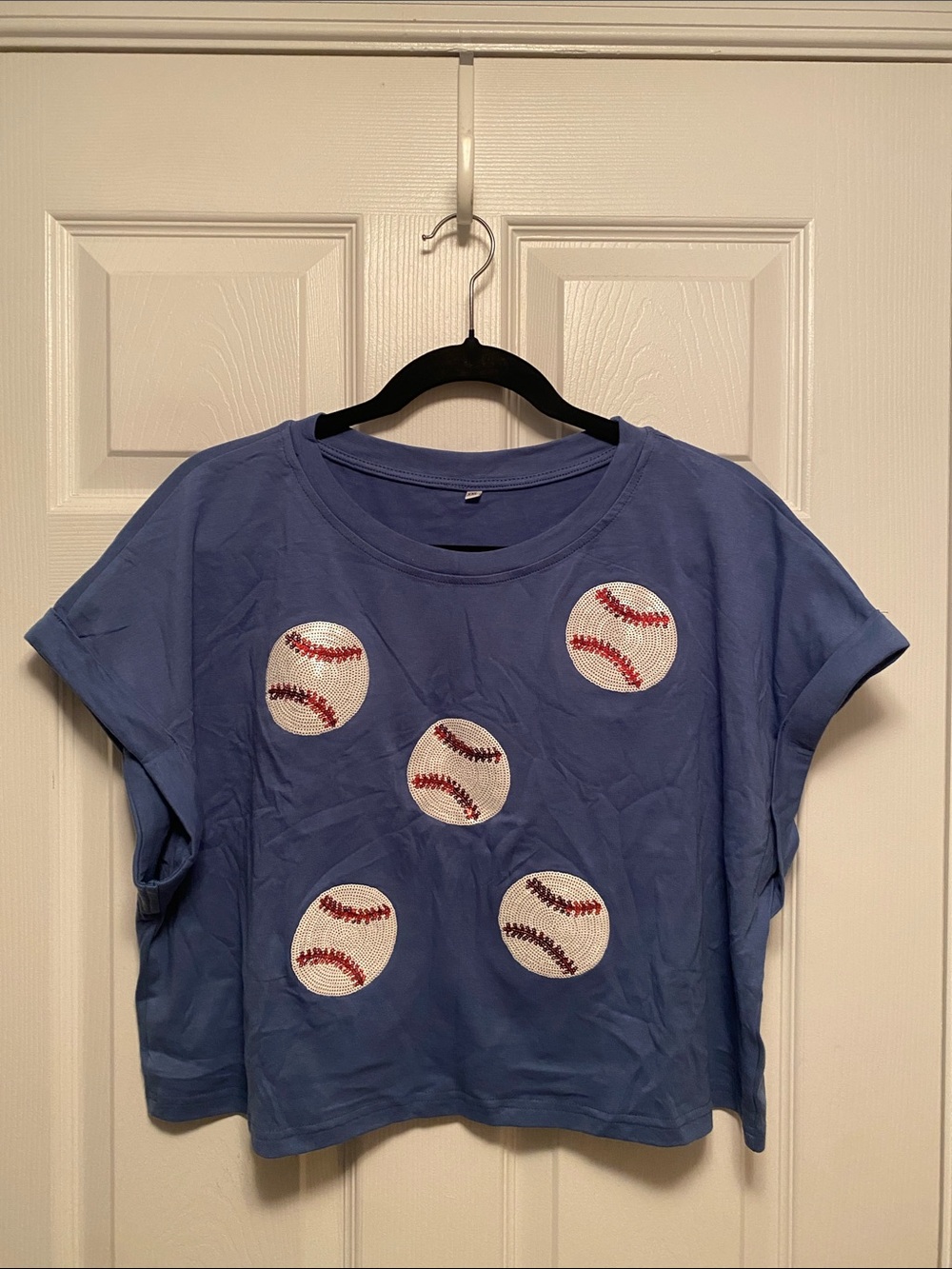 Women’s Blue Baseball Graphic Cropped Muscle Tee…size XXL